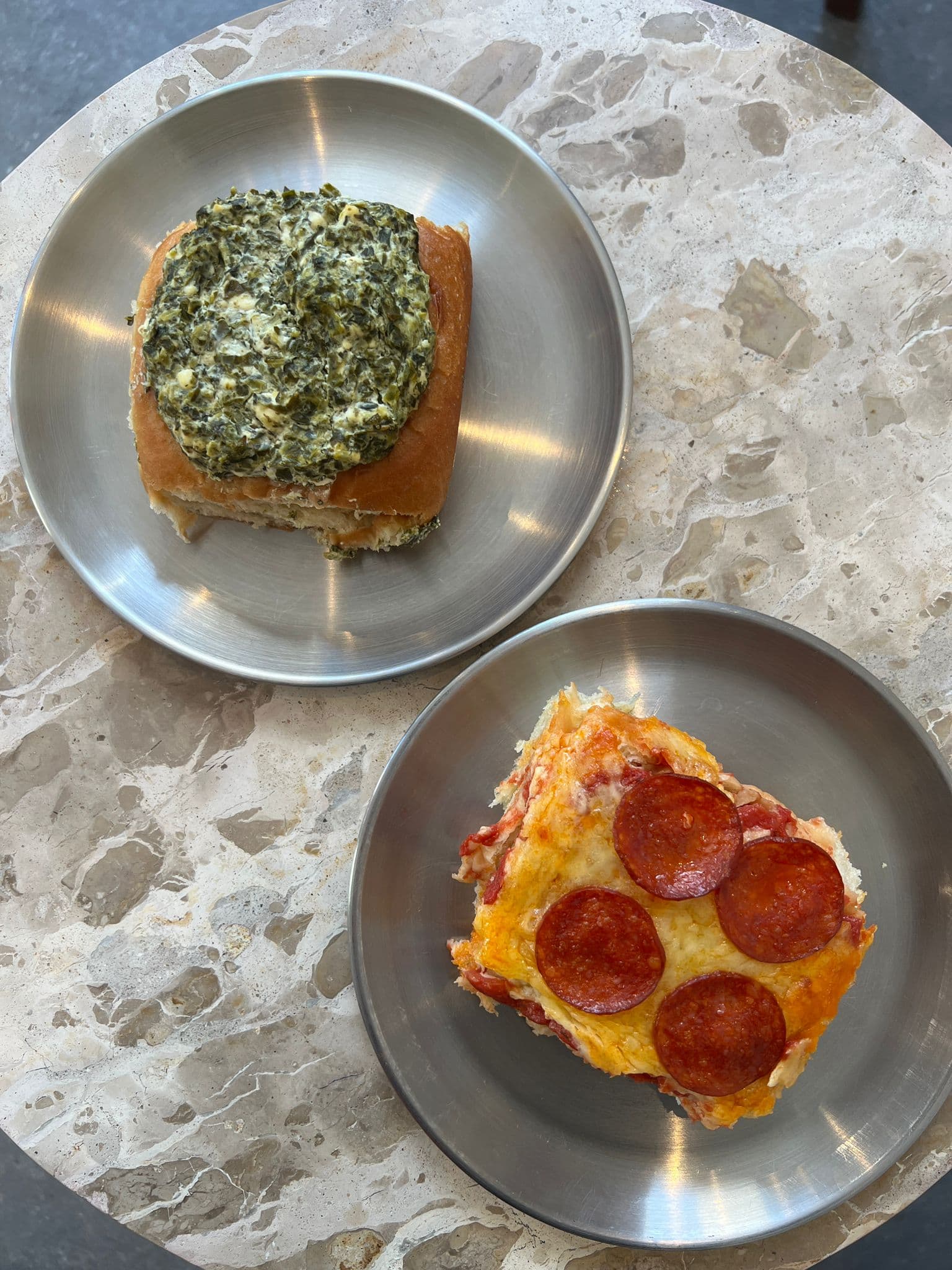 Rise & Bun savory buns - pepperoni pizza bun and feta spinach bun Margate Kent bakery